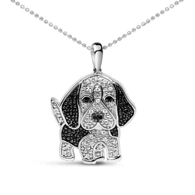 Haus Of Brilliance .925 Sterling Silver 1/4 Cttw White And Black Diamond Basset Hound Dog Pendant Necklace 18 Inch