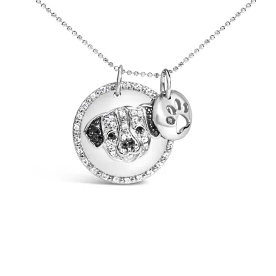 Haus Of Brilliance .925 Sterling Silver 1/4 Cttw White And Black Diamond Pitbull Dog Medallion And Charm 18" Pendant Ne