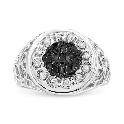 Haus Of Brilliance .925 Sterling Silver 1/4 Cttw White And Black Treated Diamond Halo Cluster Ring For Men