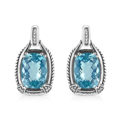 Haus Of Brilliance .925 Sterling Silver 14x10mm Cushion Cut Blue Topaz Gemstone And Diamond Accent Dangle Earring In White