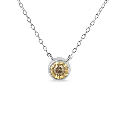 Haus Of Brilliance .925 Sterling Silver 1/5 Cttw Bezel Set Champagne Diamond Solitaire 18" Pendant Necklace In White