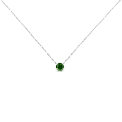 Haus Of Brilliance .925 Sterling Silver 1/5 Cttw Bezel Set Solitaire Treated Green Diamond 18" Pendant Necklace In White