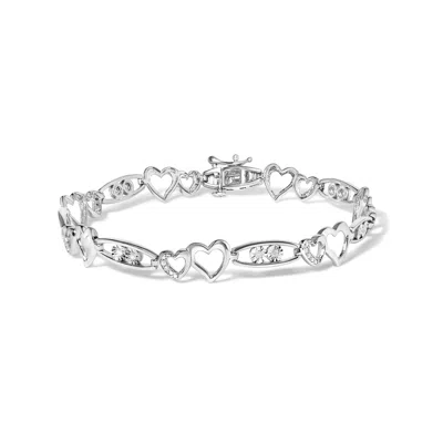 Haus Of Brilliance 925 Sterling Silver 1/5 Cttw Diamond Double Heart Link Bracelet In White