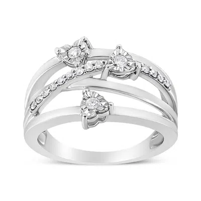 Haus Of Brilliance .925 Sterling Silver 1/5 Cttw Miracle-set Diamond Heart Cross-over Bypass Ring In White