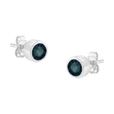 Haus Of Brilliance .925 Sterling Silver 1/5 Cttw Round Brilliant-cut Blue Diamond Miracle-set Stud Earrings In White