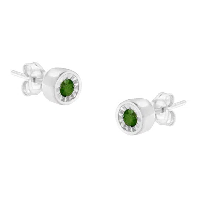 Haus Of Brilliance .925 Sterling Silver 1/5 Cttw Round Brilliant-cut Green Diamond Miracle-set Stud Earrings In White