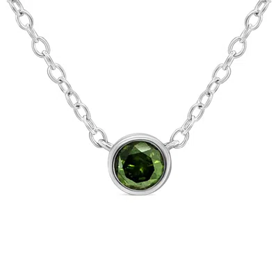 Haus Of Brilliance .925 Sterling Silver 1/5 Cttw Treated Green Diamond Solitaire Bezel 18" Pendant Necklace In White