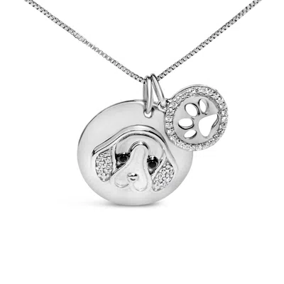 Haus Of Brilliance .925 Sterling Silver 1/5 Cttw White And Black Diamond Beagle Dog Medallion And Charm 18" Pendant Nec
