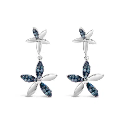 Haus Of Brilliance .925 Sterling Silver 1/5ct Cttw Blue Diamond Double Star Drop And Dangle Earrings In White