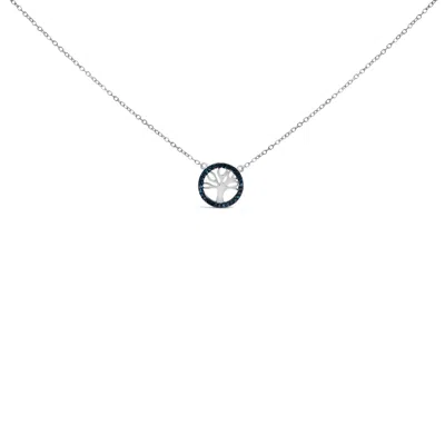 Haus Of Brilliance .925 Sterling Silver 1/6 Cttw Blue Diamond Tree Of Life And Circle 18" Pendant Necklace In White