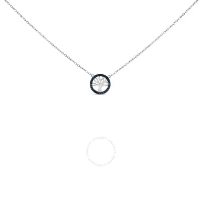 Haus Of Brilliance .925 Sterling Silver 1/6 Cttw Blue Diamond Tree Of Life And Circle Pendant Neckla In White