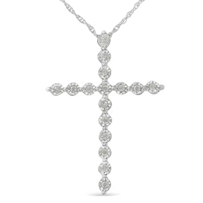 Haus Of Brilliance .925 Sterling Silver 1/6 Cttw Brilliant-cut Diamond Miracle-set Shared Prong Cross 18" Pendant Neckl In White