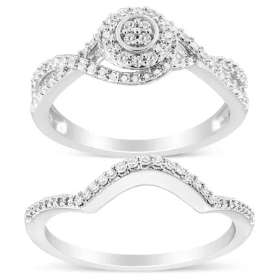 Haus Of Brilliance .925 Sterling Silver 1/6 Cttw Diamond Composite Halo And Split Shank Bridal Set Ring And Band In White