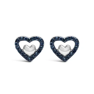 Haus Of Brilliance 925 Sterling Silver 1/6 Cttw Diamond Open Double Heart Stud Earrings In Black