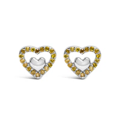 Haus Of Brilliance 925 Sterling Silver 1/6 Cttw Diamond Open Double Heart Stud Earrings In Multi