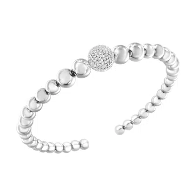 Haus Of Brilliance .925 Sterling Silver 1/6 Cttw Diamond Rondelle Graduated Ball Bead Cuff Bangle Bracelet In White