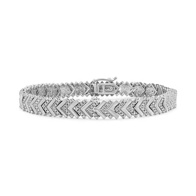 Haus Of Brilliance .925 Sterling Silver 1/6 Cttw Round-cut Diamond Chevron Wave 7.25" Link Bracelet In Multi