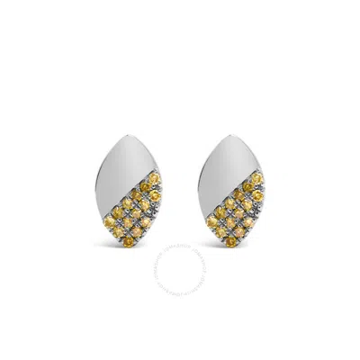 Haus Of Brilliance 925 Sterling Silver 1/6 Cttw Yellow Diamond And Mirror Polish Pear Shape Stud Earrings In White