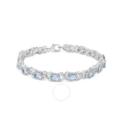 Haus Of Brilliance .925 Sterling Silver 16.0 Cttw Oval Blue Topaz And Diamond Accent Tennis X Link B In White