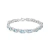 Haus Of Brilliance .925 Sterling Silver 16.0 Cttw Oval Blue Topaz And Diamond Accent Tennis X Link Bracelet In White