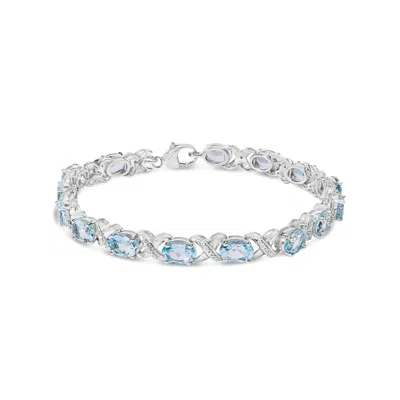 Haus Of Brilliance .925 Sterling Silver 16.0 Cttw Oval Blue Topaz And Diamond Accent Tennis X Link Bracelet In White
