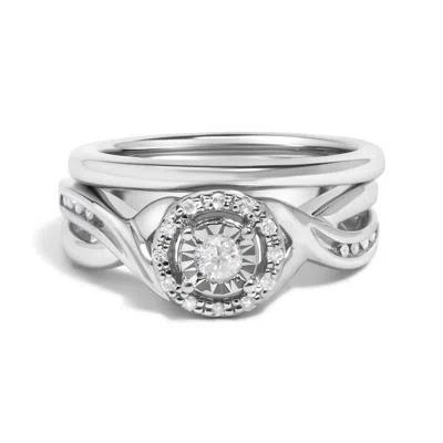 Haus Of Brilliance .925 Sterling Silver 1/7 Cttw Diamond Halo Bypass Engagement Ring And Wedding Band Set In White