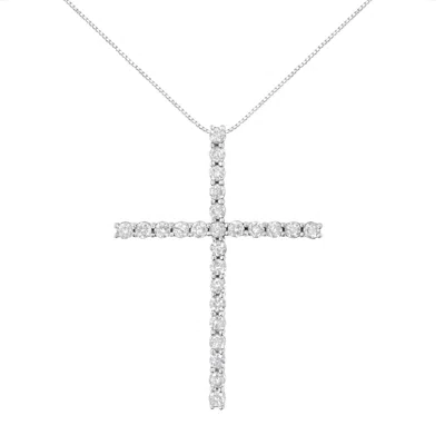 Haus Of Brilliance .925 Sterling Silver 2 1/2 Cttw Diamond Cross Pendant Necklace In White