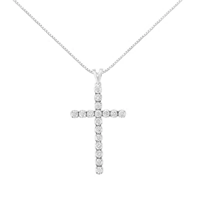 Haus Of Brilliance .925 Sterling Silver 2 Cttw Classic Prong Set Round-cut Diamond Cross 18" Pendant Necklace (i-j Colo