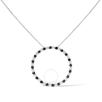 Haus Of Brilliance .925 Sterling Silver 2.0 Cttw Alternating Black And White Diamond Open Hoop Circl