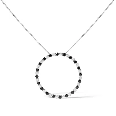 Haus Of Brilliance .925 Sterling Silver 2.0 Cttw Alternating Black And White Diamond Open Hoop Circle Pendant Necklace