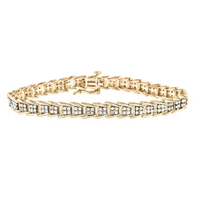 Haus Of Brilliance .925 Sterling Silver 2.0 Cttw Diamond Fan-shaped Fancy Chevron Link Tennis Bracelet In Yellow