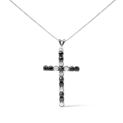 Haus Of Brilliance .925 Sterling Silver 2.0 Cttw Prong Set Round Natural Treated Black And White Diamond Cross Pendant 