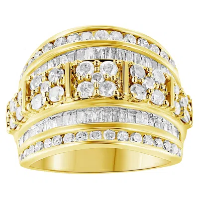 Haus Of Brilliance .925 Sterling Silver 2.0 Cttw Round & Baguette Cut Diamond Multi-row Channel Set Tapered Cocktail Fa In Yellow