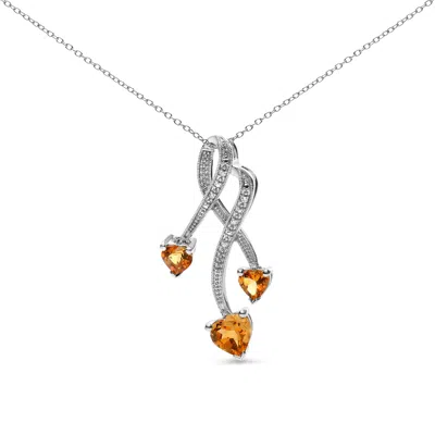 Haus Of Brilliance .925 Sterling Silver 3-stone Heart Shape Citrine And Diamond Accent Spiral Drop 18" Pendant Necklace In White
