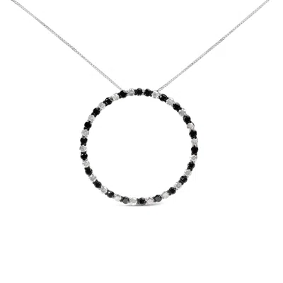 Haus Of Brilliance .925 Sterling Silver 3.0 Cttw Alternating Black And White Diamond Open Hoop Circle Pendant Necklace