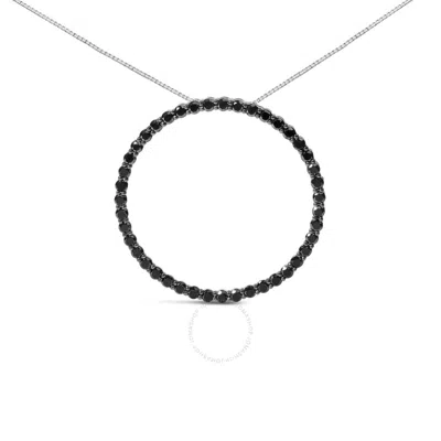 Haus Of Brilliance .925 Sterling Silver 3.0 Cttw Black Diamond Open Hoop Circle 18" Pendant Necklace In White