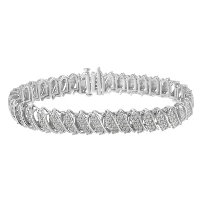 Haus Of Brilliance .925 Sterling Silver 3.0 Cttw Diamond Multi Row Cluster Slanted Wave Link 7-.25" Tennis Bracelet In White