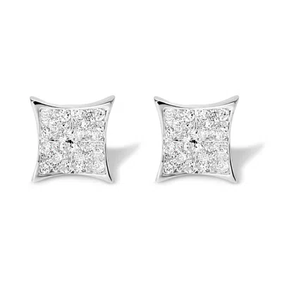 Haus Of Brilliance .925 Sterling Silver 3/4 Cttw Diamond Composite Curved Square Stud Earring In White