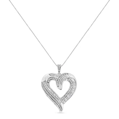 Haus Of Brilliance .925 Sterling Silver 3/4 Cttw Round And Baguette-cut Diamond Open Heart 18" Pendant Necklace In White