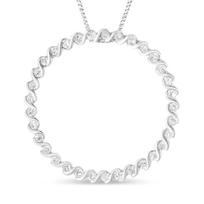 Haus Of Brilliance .925 Sterling Silver 3/4 Cttw Round Diamond Spiral Curved Circle Pendant 18" Necklace In White
