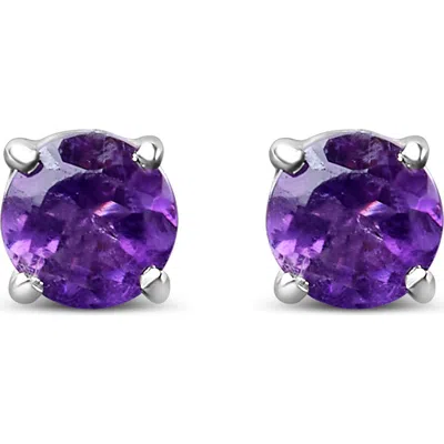 Haus Of Brilliance .925 Sterling Silver 3.5 Mm Created Birthstone Solitaire Stud Earrings In Purple