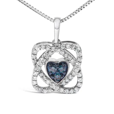 Haus Of Brilliance .925 Sterling Silver 3/8 Cttw Blue Diamond Heart And Woven Halo 18" Pendant Necklace In White