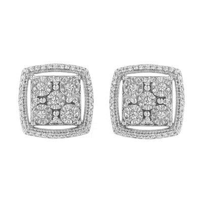 Haus Of Brilliance .925 Sterling Silver 3/8 Cttw Miracle Set Round Diamond Double Halo Cluster Earrings In White