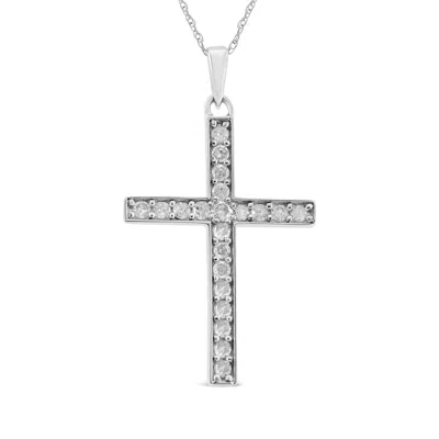 Haus Of Brilliance .925 Sterling Silver 3/8 Cttw Round-cut Diamond Cross 18" Pendant Necklace (i-j Color, I2-i3 Clarity