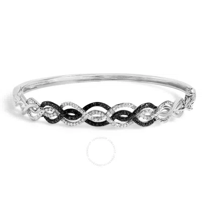 Haus Of Brilliance .925 Sterling Silver 3/8 Cttw White And Black Diamond Swirl Bangle Bracelet- 7.75