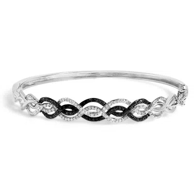 Haus Of Brilliance .925 Sterling Silver 3/8 Cttw White And Black Diamond Swirl Bangle Bracelet