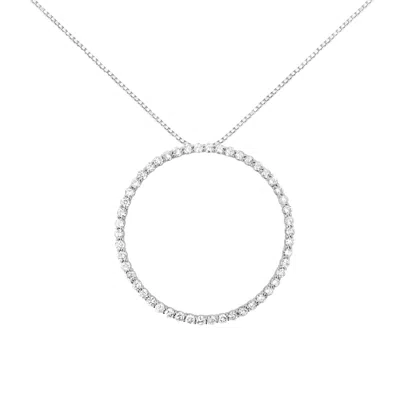 Haus Of Brilliance .925 Sterling Silver 4 Cttw Prong Set, Round-cut Diamond Open Circle Hoop 18" Pendant Necklace In White