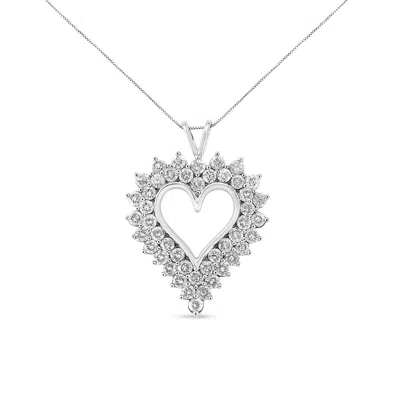 Haus Of Brilliance .925 Sterling Silver 4 Cttw Round-cut Double Row Composite Diamond Heart 18" Pendant Necklace In White