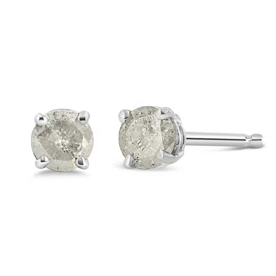 Haus Of Brilliance .925 Sterling Silver 4-prong Round-cut "salt And Pepper" Diamond Classic Stud Earrings In White