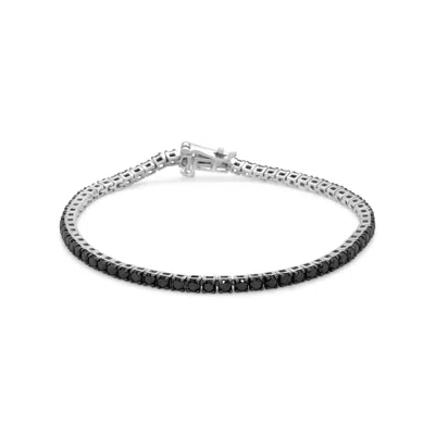 Haus Of Brilliance .925 Sterling Silver 4-prong Set Treated Black Round-cut Diamond Classic Tennis Bracelet In White